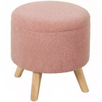 Pouf Ottomano Rotondo con Contenitore, Poggiapiedi Imbottito in Lino con Seduta Imbottita, Spazio Nascosto e Gambe in Legno