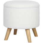 Pouf Ottomano Rotondo con Contenitore, Poggiapiedi Imbottito in Lino con Seduta Imbottita, Spazio Nascosto e Gambe in Legno