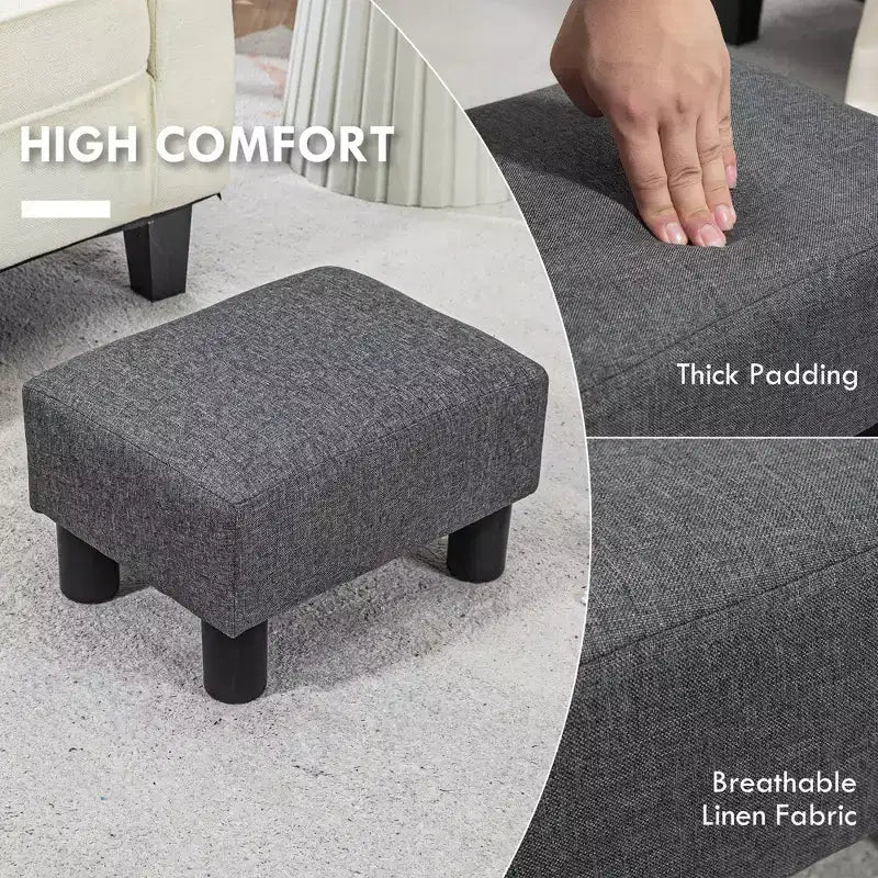 Poggiapiedi Ottomano Piccolo, Poggiapiedi con Rivestimento in Tessuto di Lino e Gambe in Plastica, Pouf Cubo