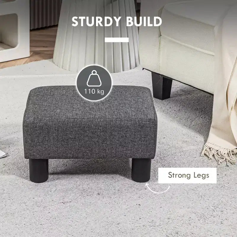 Poggiapiedi Ottomano Piccolo, Poggiapiedi con Rivestimento in Tessuto di Lino e Gambe in Plastica, Pouf Cubo