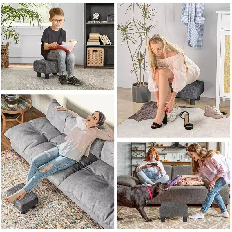 Poggiapiedi Ottomano Piccolo, Poggiapiedi con Rivestimento in Tessuto di Lino e Gambe in Plastica, Pouf Cubo