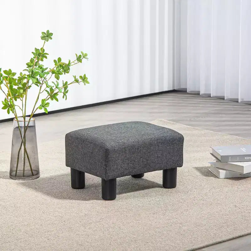 Poggiapiedi Ottomano Piccolo, Poggiapiedi con Rivestimento in Tessuto di Lino e Gambe in Plastica, Pouf Cubo
