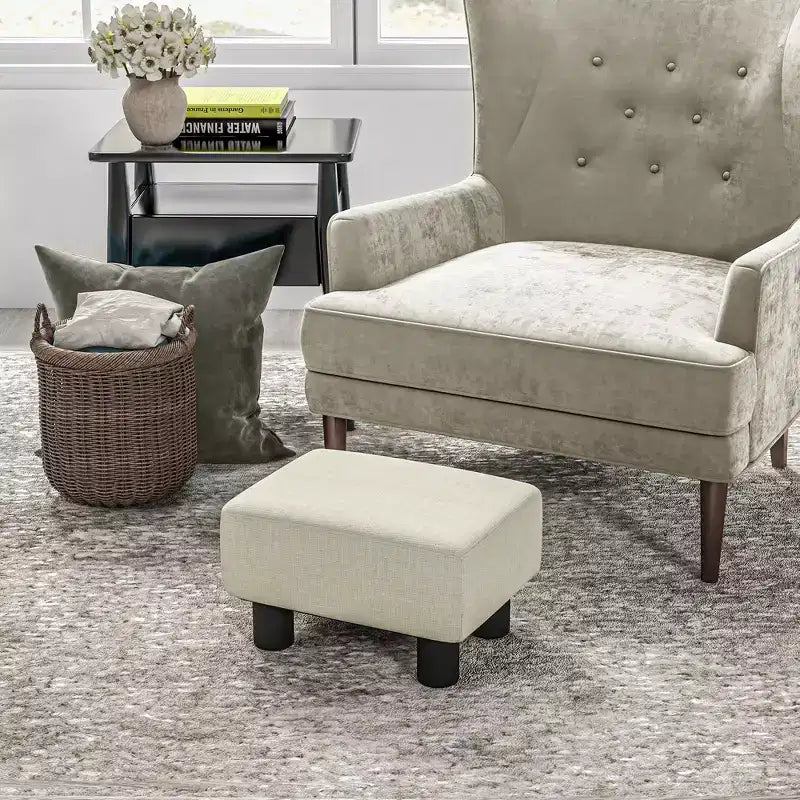 Poggiapiedi Ottomano Piccolo, Poggiapiedi con Rivestimento in Tessuto di Lino e Gambe in Plastica, Pouf Cubo