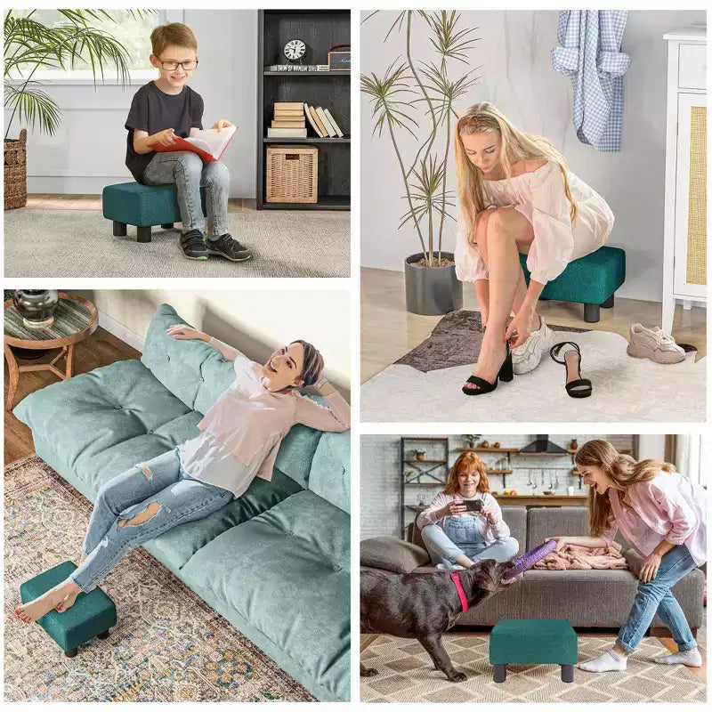 Poggiapiedi Ottomano Piccolo, Poggiapiedi con Rivestimento in Tessuto di Lino e Gambe in Plastica, Pouf Cubo