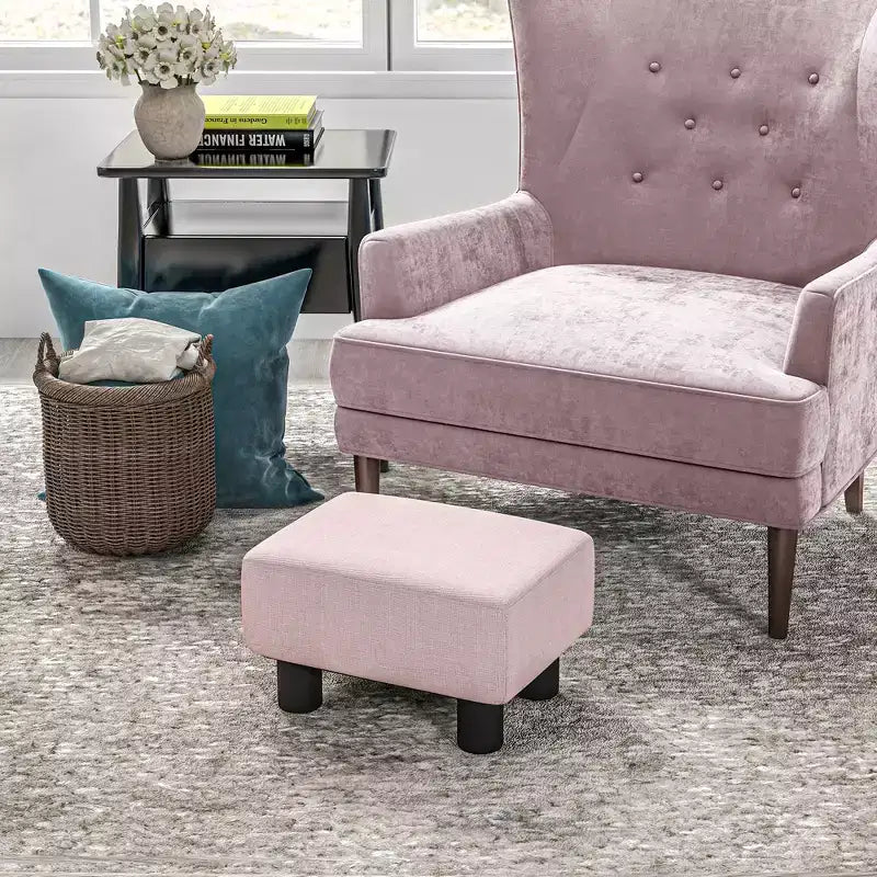 Poggiapiedi Ottomano Piccolo, Poggiapiedi con Rivestimento in Tessuto di Lino e Gambe in Plastica, Pouf Cubo