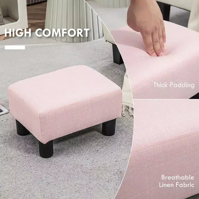 Poggiapiedi Ottomano Piccolo, Poggiapiedi con Rivestimento in Tessuto di Lino e Gambe in Plastica, Pouf Cubo