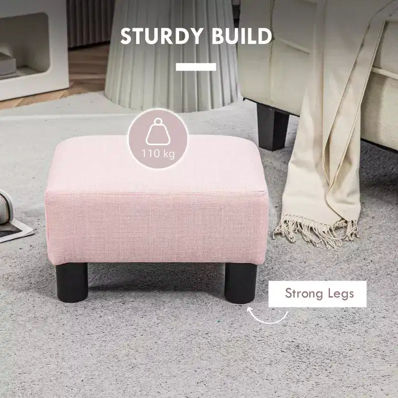 Poggiapiedi Ottomano Piccolo, Poggiapiedi con Rivestimento in Tessuto di Lino e Gambe in Plastica, Pouf Cubo