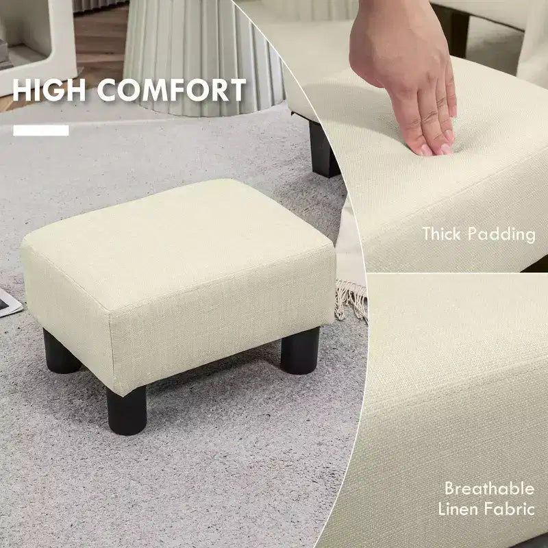 Poggiapiedi Ottomano Piccolo, Poggiapiedi con Rivestimento in Tessuto di Lino e Gambe in Plastica, Pouf Cubo