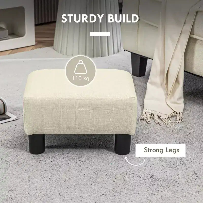 Poggiapiedi Ottomano Piccolo, Poggiapiedi con Rivestimento in Tessuto di Lino e Gambe in Plastica, Pouf Cubo