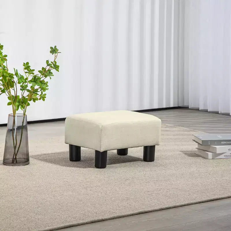 Poggiapiedi Ottomano Piccolo, Poggiapiedi con Rivestimento in Tessuto di Lino e Gambe in Plastica, Pouf Cubo