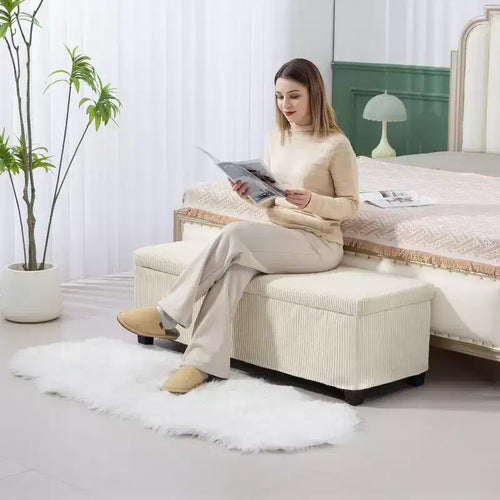 Panca Pouf Contenitore 47 Pollici, Poggiapiedi con Gambe, Panca Fondo Letto, Baule Contenitore in Velluto a Coste per Soggiorno