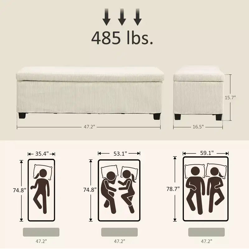 Panca Pouf Contenitore 47 Pollici, Poggiapiedi con Gambe, Panca Fondo Letto, Baule Contenitore in Velluto a Coste per Soggiorno