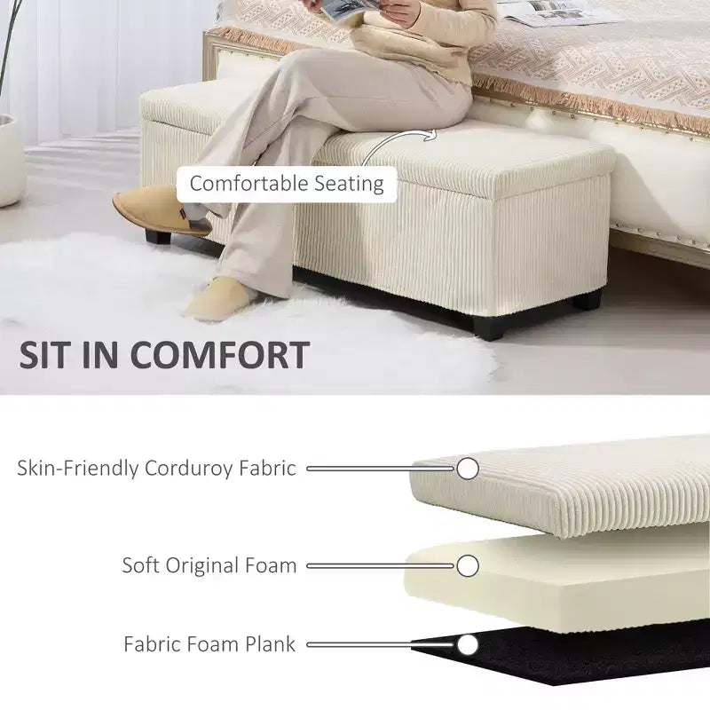 Panca Pouf Contenitore 47 Pollici, Poggiapiedi con Gambe, Panca Fondo Letto, Baule Contenitore in Velluto a Coste per Soggiorno