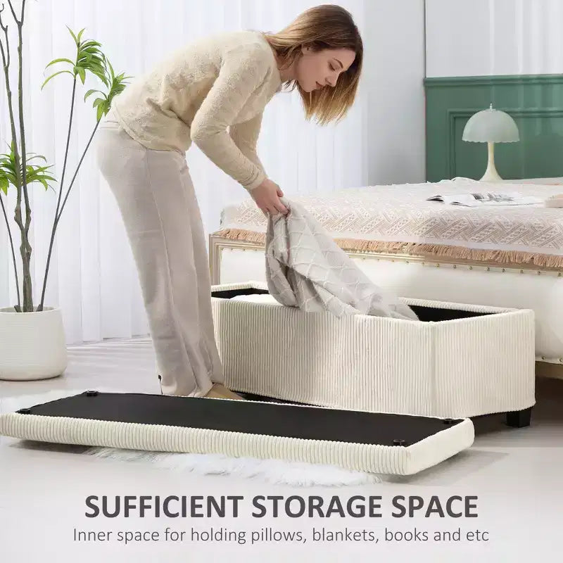 Panca Pouf Contenitore 47 Pollici, Poggiapiedi con Gambe, Panca Fondo Letto, Baule Contenitore in Velluto a Coste per Soggiorno