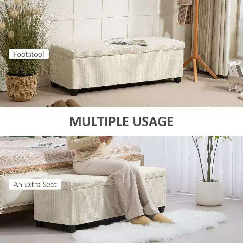 Panca Pouf Contenitore 47 Pollici, Poggiapiedi con Gambe, Panca Fondo Letto, Baule Contenitore in Velluto a Coste per Soggiorno