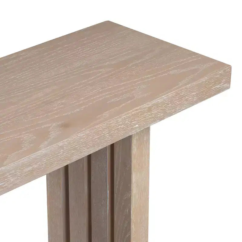 Consolle moderna da ingresso Clihome con impiallacciatura in rovere e fianchi scolpiti, con ampio ripiano per soggiorno