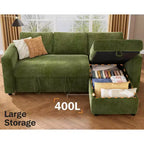 Divano letto angolare a L Dyonery 81, divano sezionale in ciniglia con letto estraibile, schienale reclinabile, chaise longue con contenitore, porte USB