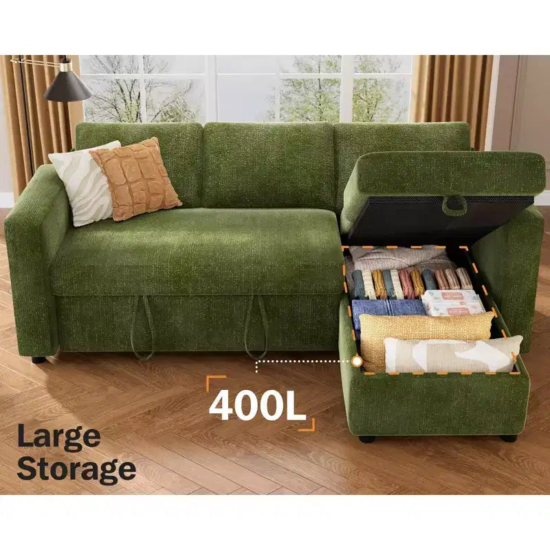 Divano letto angolare a L Dyonery 81, divano sezionale in ciniglia con letto estraibile, schienale reclinabile, chaise longue con contenitore, porte USB