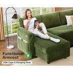 Divano letto angolare a L Dyonery 81, divano sezionale in ciniglia con letto estraibile, schienale reclinabile, chaise longue con contenitore, porte USB