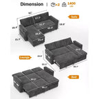 Divano letto angolare a L Dyonery 81, divano sezionale in ciniglia con letto estraibile, schienale reclinabile, chaise longue con contenitore, porte USB