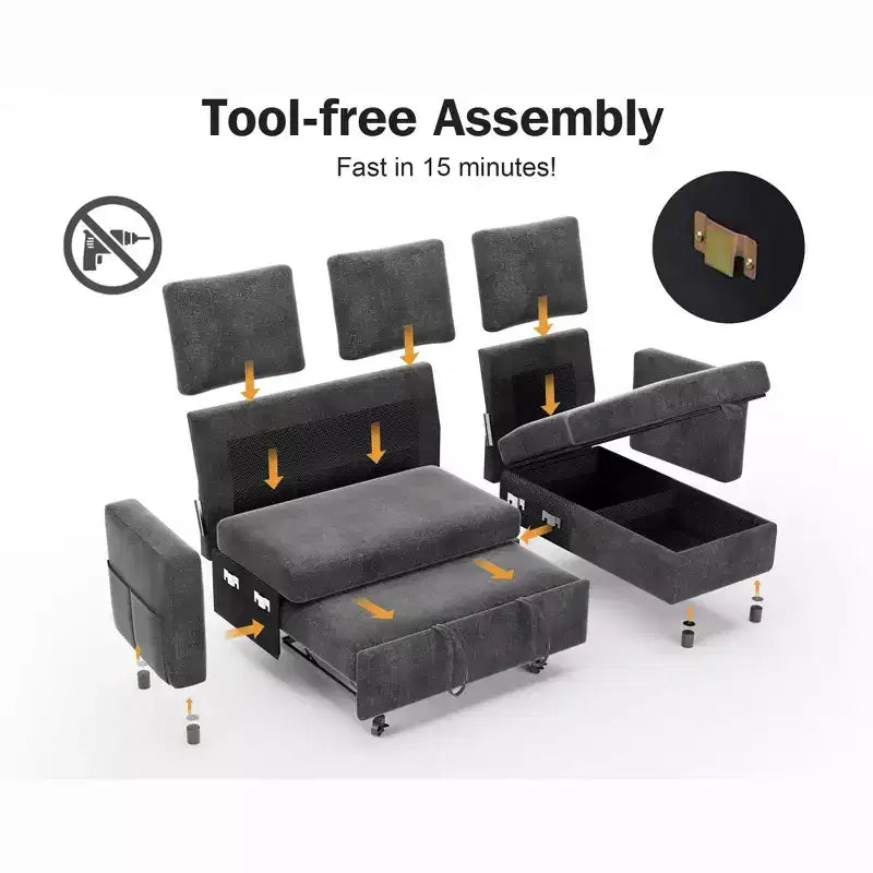 Divano letto angolare a L Dyonery 81, divano sezionale in ciniglia con letto estraibile, schienale reclinabile, chaise longue con contenitore, porte USB