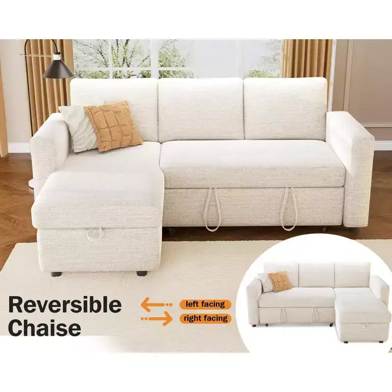 Divano letto angolare a L Dyonery 81, divano sezionale in ciniglia con letto estraibile, schienale reclinabile, chaise longue con contenitore, porte USB