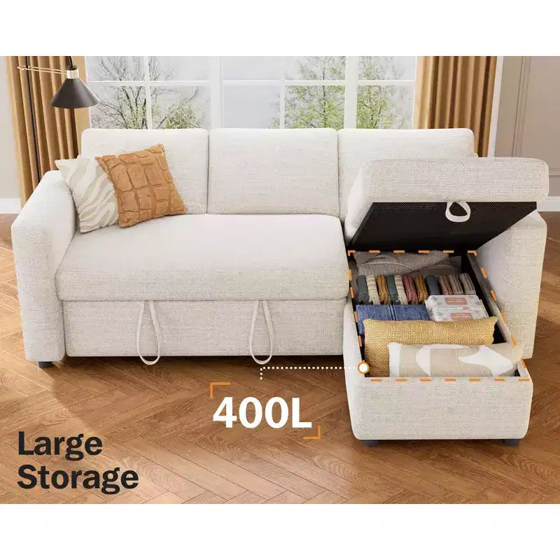 Divano letto angolare a L Dyonery 81, divano sezionale in ciniglia con letto estraibile, schienale reclinabile, chaise longue con contenitore, porte USB