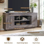 Mobile TV moderno da 70 pollici, centro di intrattenimento per TV fino a 80 pollici, console multimediale con ripiani aperti e armadietti laterali, console TV in legno spesso