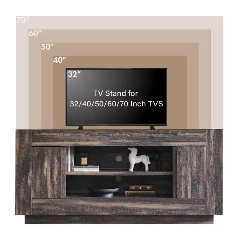 Mobile TV moderno da 70 pollici, centro di intrattenimento per TV fino a 80 pollici, console multimediale con ripiani aperti e armadietti laterali, console TV in legno spesso