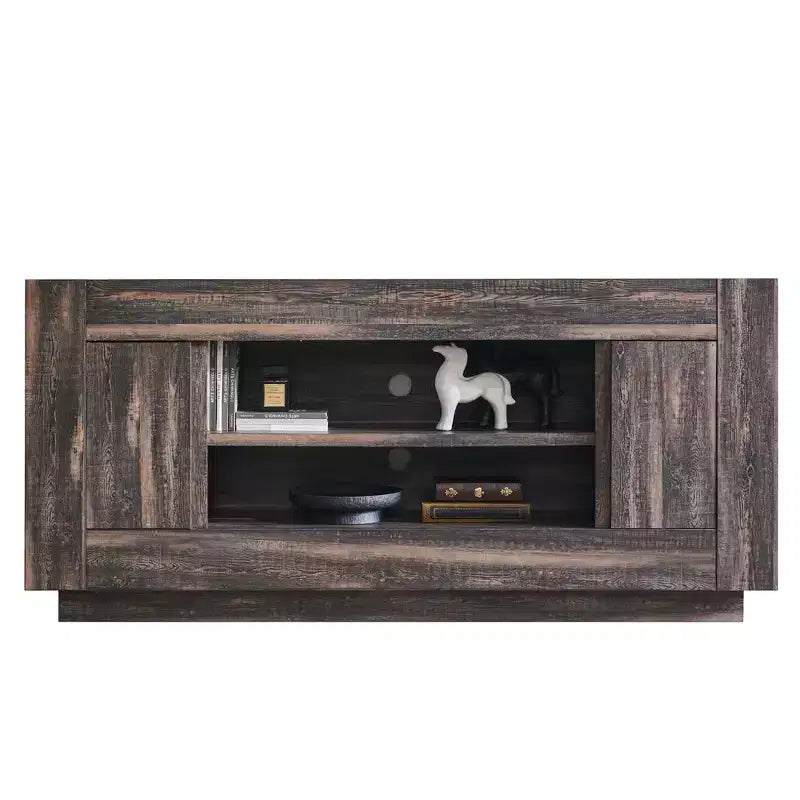 Mobile TV moderno da 70 pollici, centro di intrattenimento per TV fino a 80 pollici, console multimediale con ripiani aperti e armadietti laterali, console TV in legno spesso