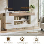 Mobile TV moderno da 70 pollici, centro di intrattenimento per TV fino a 80 pollici, console multimediale con ripiani aperti e armadietti laterali, console TV in legno spesso