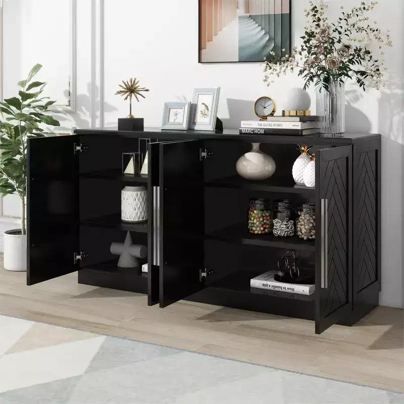 Credenza a buffet, mobile consolle moderno, mobile a pavimento in legno con 4 ante, credenza a buffet in legno