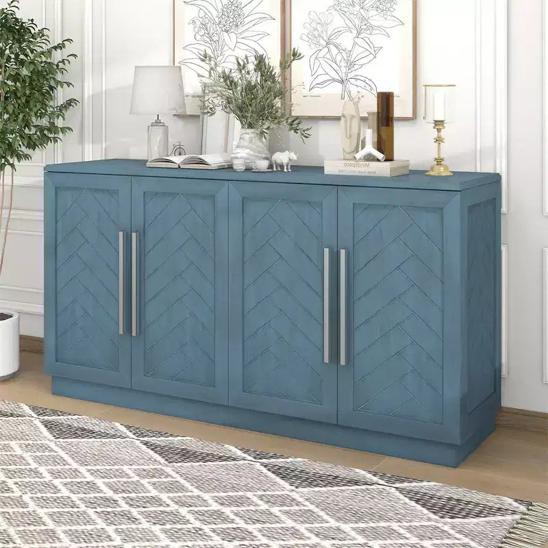 Sideboard Buffet Cabinet, Modern Accent Console Table, Wooden Floor Cabinet with 4 Doors, Wood Buffet Sideboards Cabinet