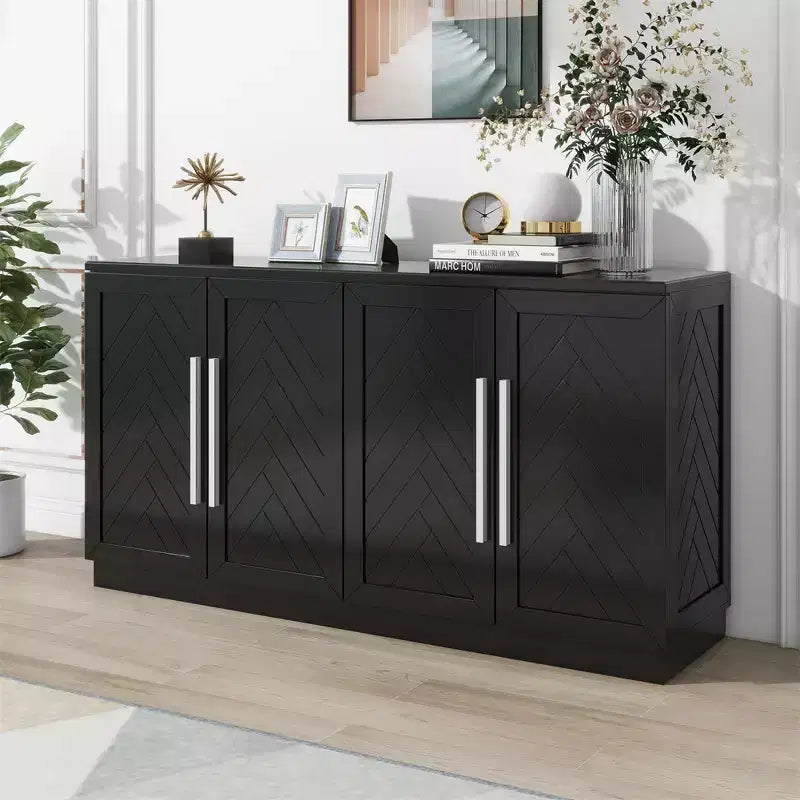 Credenza a buffet, mobile consolle moderno, mobile a pavimento in legno con 4 ante, credenza a buffet in legno