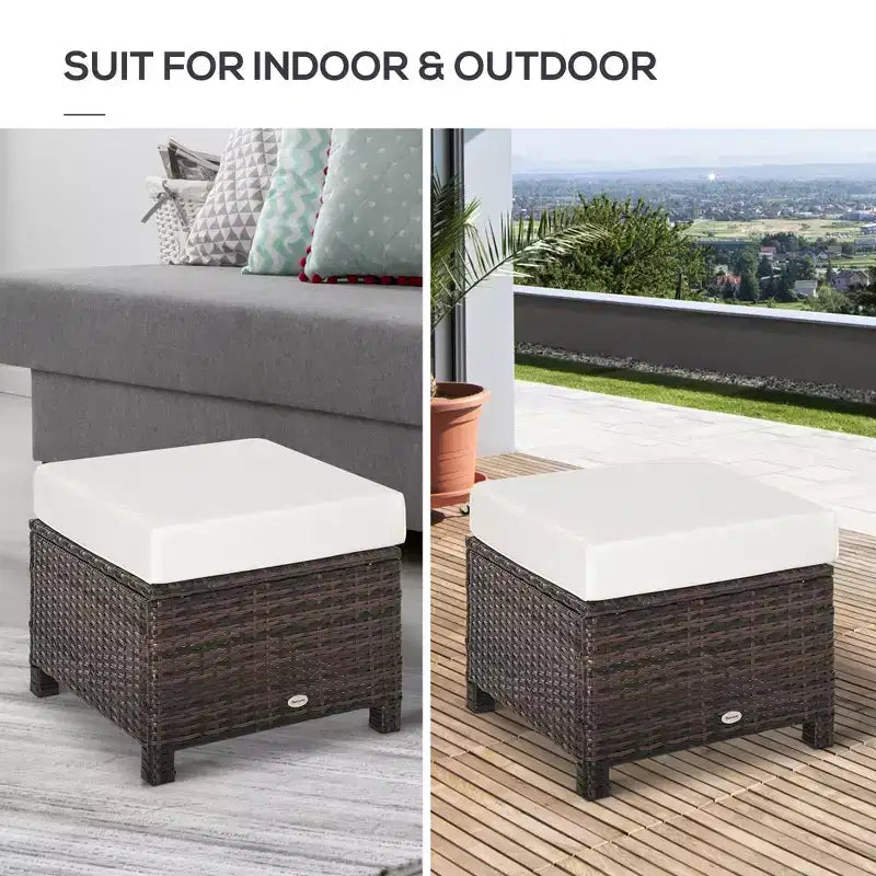 20 Pouf da esterno in vimini, in rattan PE, poggiapiedi, seduta aggiuntiva, tavolino con morbido cuscino