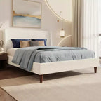 Letto a piattaforma moderno imbottito Merax con testiera alare e gambe in legno di noce
