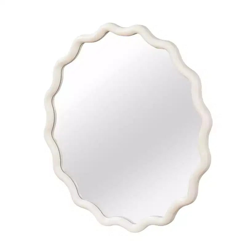 PexFix Specchio Decorativo da Parete con Cornice Rotonda Ondulata in Legno Massello, 36 Pollici, Stile Moderno Rustico per Camera da Letto, Bagno, Soggiorno, Ingresso, Bianco