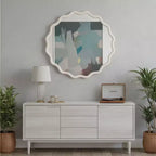 PexFix Specchio Decorativo da Parete con Cornice Rotonda Ondulata in Legno Massello, 36 Pollici, Stile Moderno Rustico per Camera da Letto, Bagno, Soggiorno, Ingresso, Bianco