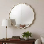 PexFix Specchio Decorativo da Parete con Cornice Rotonda Ondulata in Legno Massello, 36 Pollici, Stile Moderno Rustico per Camera da Letto, Bagno, Soggiorno, Ingresso, Bianco
