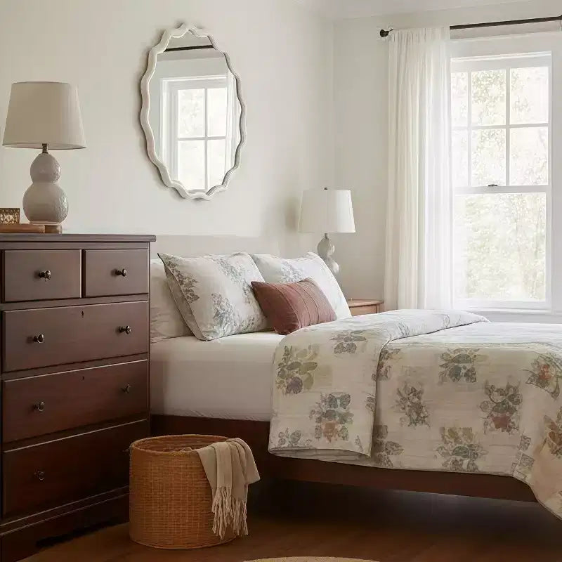 PexFix Specchio Decorativo da Parete con Cornice Rotonda Ondulata in Legno Massello, 36 Pollici, Stile Moderno Rustico per Camera da Letto, Bagno, Soggiorno, Ingresso, Bianco