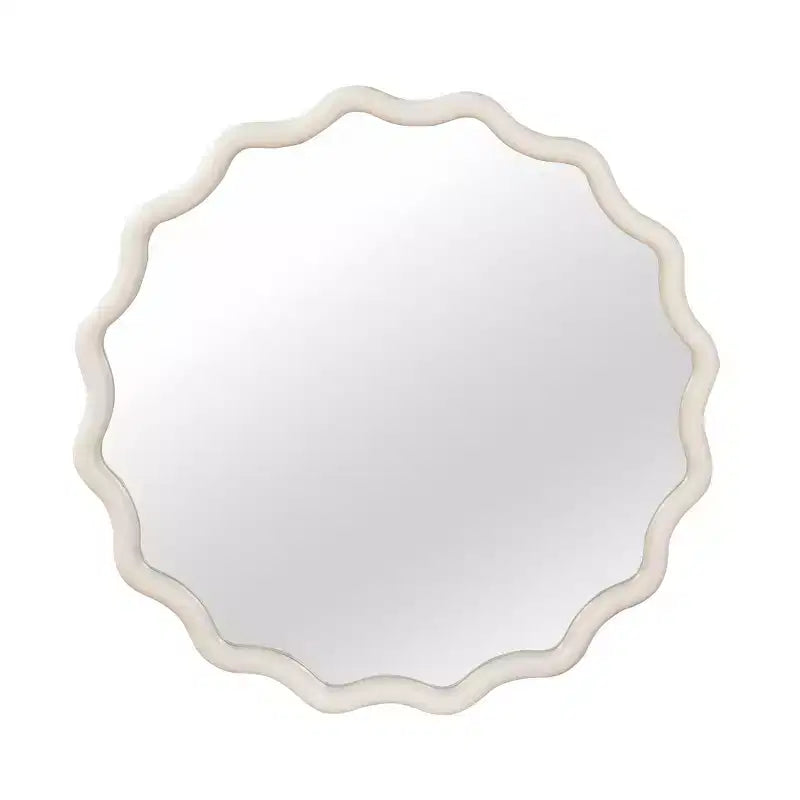 PexFix Specchio Decorativo da Parete con Cornice Rotonda Ondulata in Legno Massello, 36 Pollici, Stile Moderno Rustico per Camera da Letto, Bagno, Soggiorno, Ingresso, Bianco