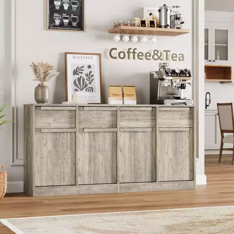 Grande armadietto da caffè da 158,5 cm con contenitore, credenza buffet con 4 cassetti e 4 ante, tavolo buffet moderno per cucina
