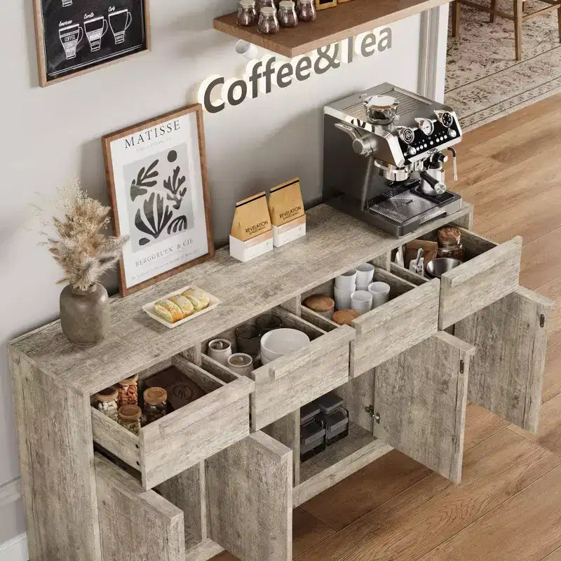 Grande armadietto da caffè da 158,5 cm con contenitore, credenza buffet con 4 cassetti e 4 ante, tavolo buffet moderno per cucina