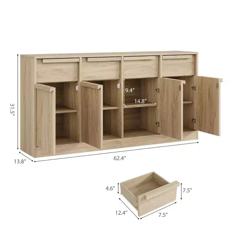 Grande armadietto da caffè da 158,5 cm con contenitore, credenza buffet con 4 cassetti e 4 ante, tavolo buffet moderno per cucina