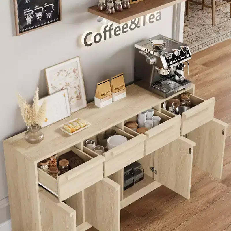 Grande armadietto da caffè da 158,5 cm con contenitore, credenza buffet con 4 cassetti e 4 ante, tavolo buffet moderno per cucina