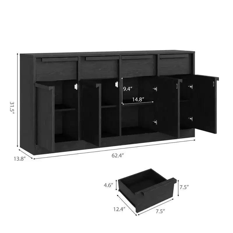 Grande armadietto da caffè da 158,5 cm con contenitore, credenza buffet con 4 cassetti e 4 ante, tavolo buffet moderno per cucina