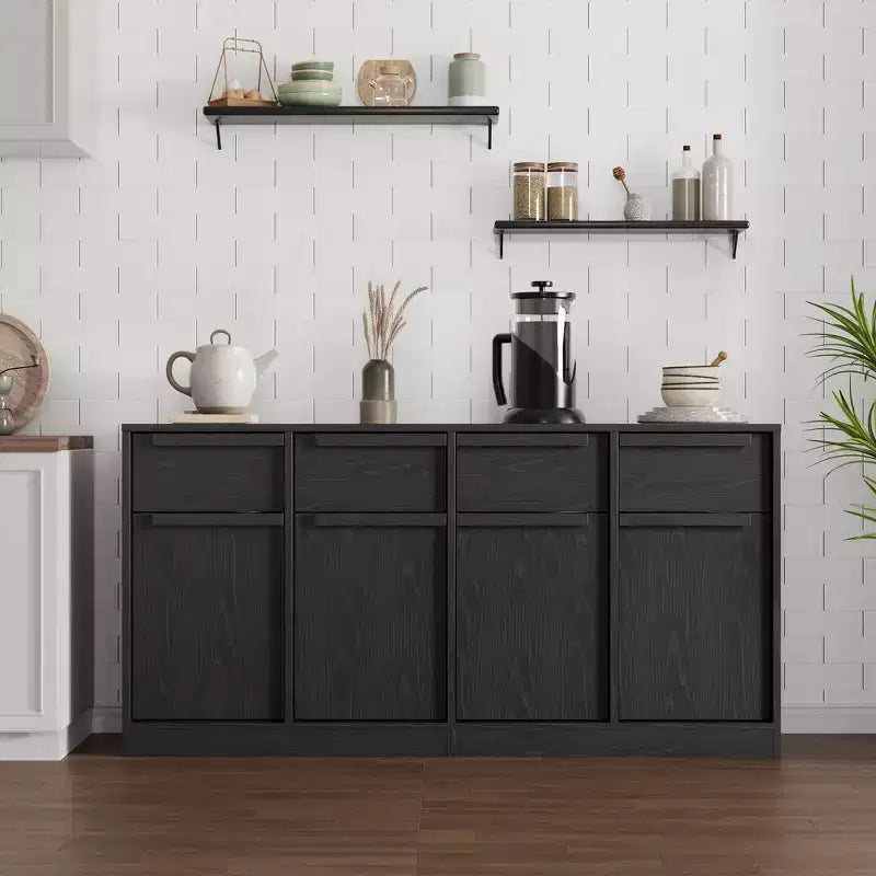 Grande armadietto da caffè da 158,5 cm con contenitore, credenza buffet con 4 cassetti e 4 ante, tavolo buffet moderno per cucina