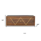 HomeRoots Comodino a muro con cassetto singolo in legno massello marrone da 18" con intarsio geometrico in ottone