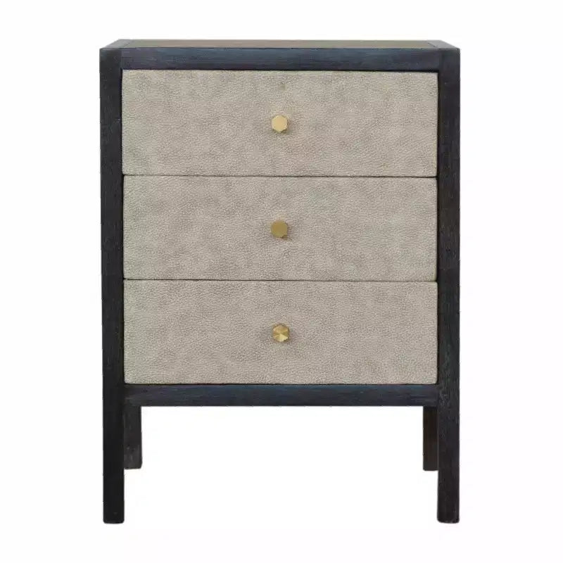 HomeRoots 24 Gray And Black Solid Wood And Faux Shagreen Three Drawer Nightstand