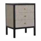 HomeRoots Comodino a tre cassetti in legno massello grigio e nero e finta pelle di squalo, 24"